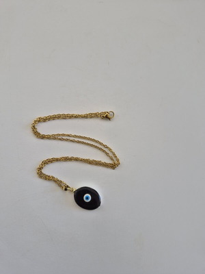 Faux Mati Pendant Necklace 22 cm chain, new, black and blue