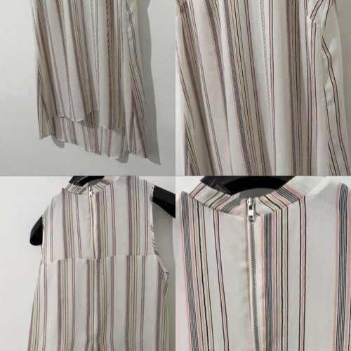 Striped sleeveless top with stand collar and back zipper, like new