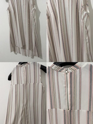Striped sleeveless top with stand collar and back zipper, like new