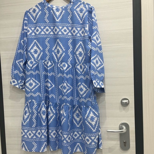 Beach dress new, blue with nice pattern, size L