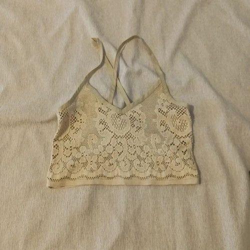 Knitted crop top with crisscross back used, size S-M, beige