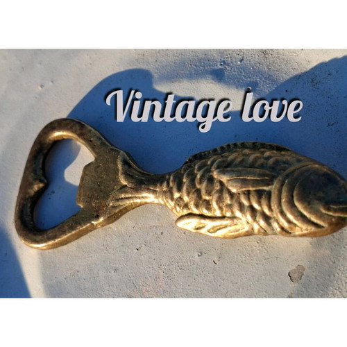Vintage brass fish-shaped bottle opener used