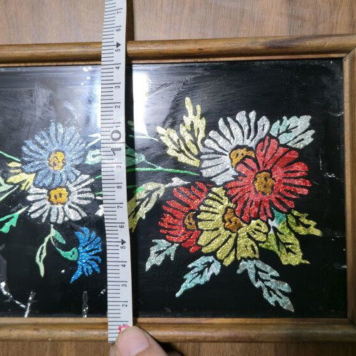 Vintage decorative reverse glass painting used, floral design