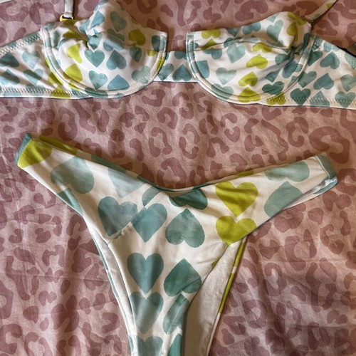 Vassia Kostara bikini with heart print, medium top, small bottom