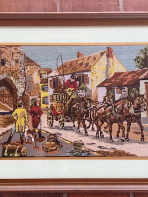 Cross-stitch carriage painting like new, handmade canvas