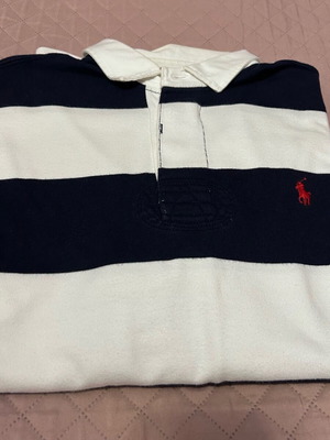 Ralph Lauren men's long-sleeve polo like new, size Medium, white and blue