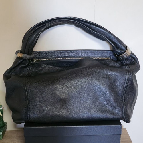 Jimmy Choo shoulder bag used, large black leather tote with gold accents