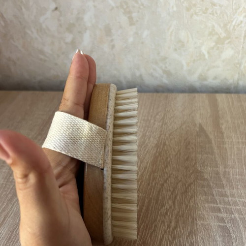 Wooden brush with bristles for dry brushing like new