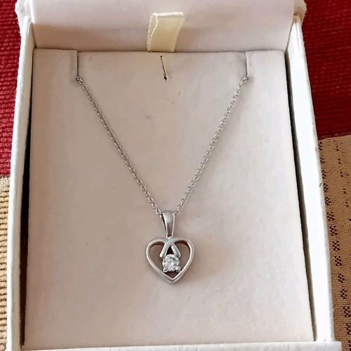 Silver 925 heart pendant like new with zircon and 42cm chain