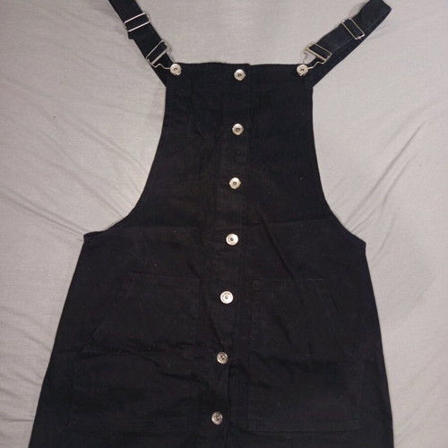 Black Salopette with Front Buttons, Like New, Size 134 cm for 12 Years
