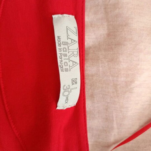 Red pleated dress Zara like new with V and 3/4 sleeves