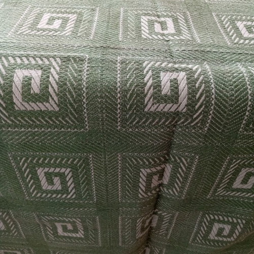 Set of 2 vintage woven blankets with meander pattern, sage green and beige