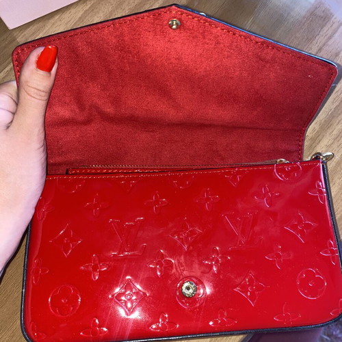 Louis Vuitton red wallet with chain, vintage