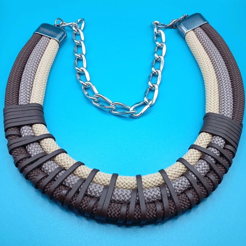 Handmade necklace from cords and leather made to order
