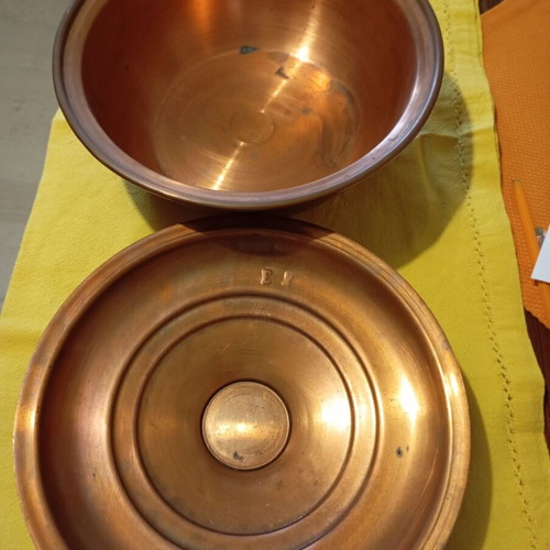 Vintage copper pot with lid like new, traditional with initials