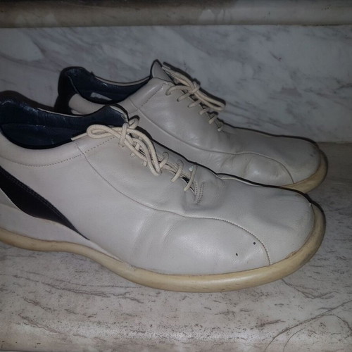 Men's leather shoes with laces used, size 43, black and beige