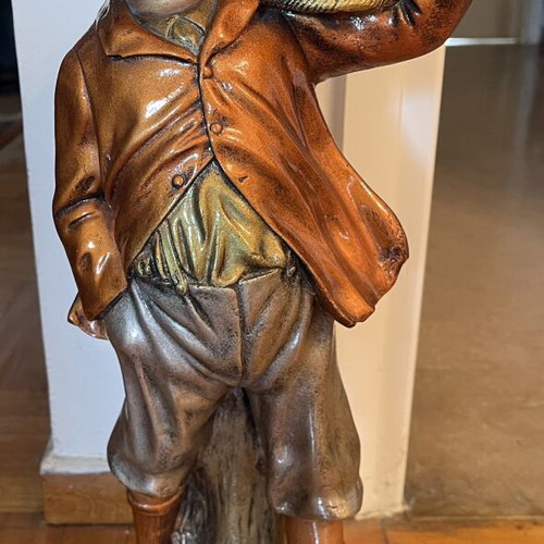 Italian Figural Statue Planter like new, terracotta boy with basket