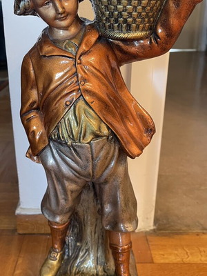 Italian Figural Statue Planter like new, terracotta boy with basket