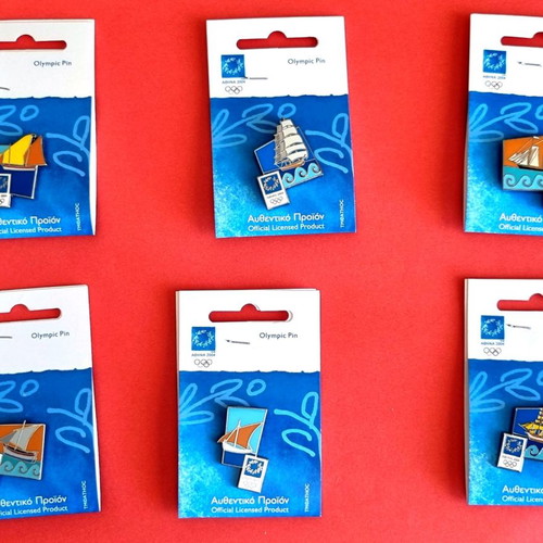 Olympic pin set Athens 2004 new, 6 sailing ship designs