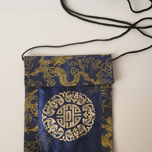 Vintage satin royal pouch like new, blue and gold oriental style