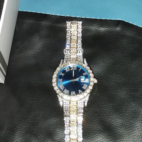 Watch new with blue dial and decorative crystals
