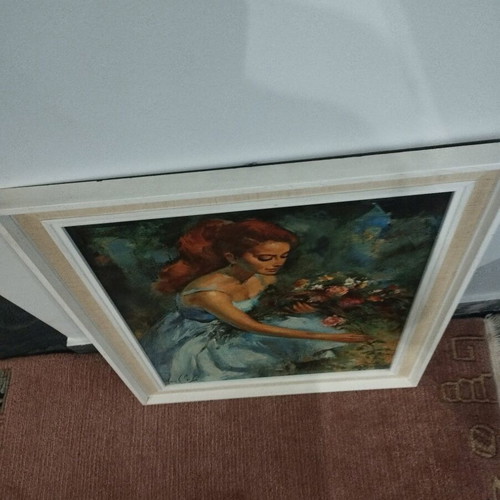 Girl Make Flowers artwork used, signed, framed