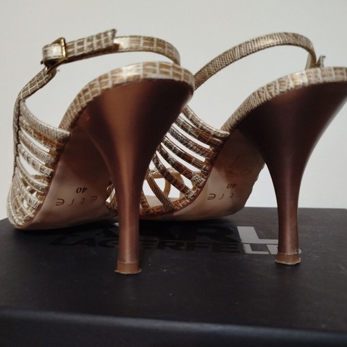 Etre shoes sandals used, beige snake pattern, size 40, 8cm heel