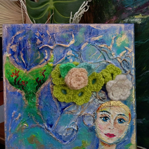 Painting 20x20cm with crochet new