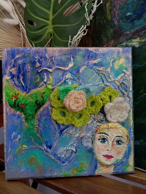 Painting 20x20cm with crochet new
