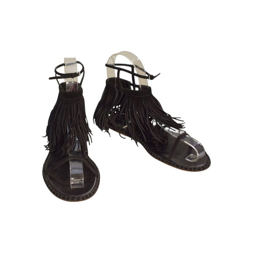 Miu Miu black suede gladiator flat sandals with fringes