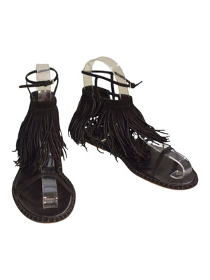 Miu Miu black suede gladiator flat sandals with fringes