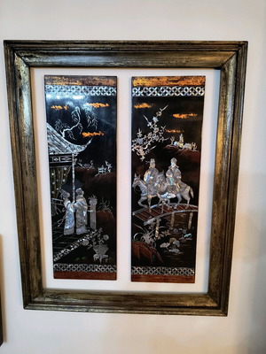 Mother-of-pearl paintings on lacquered wood set of 2 like new