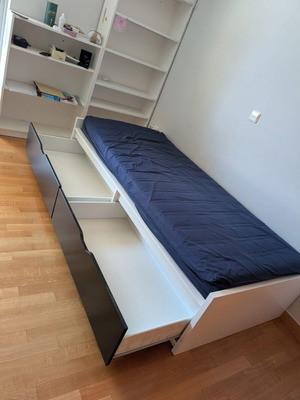 Bed frame with 2 storage boxes, like new