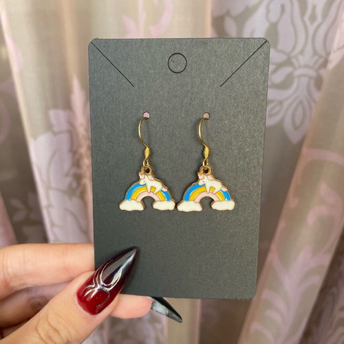Unicorn Earrings with Rainbow new, multicolored and gold-toned