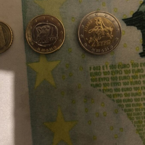Set of three euro coins used
