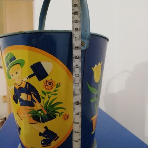 Vintage children's metal bucket used, colorful