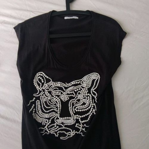 Zara short-sleeve top with pearls used, medium dark brown