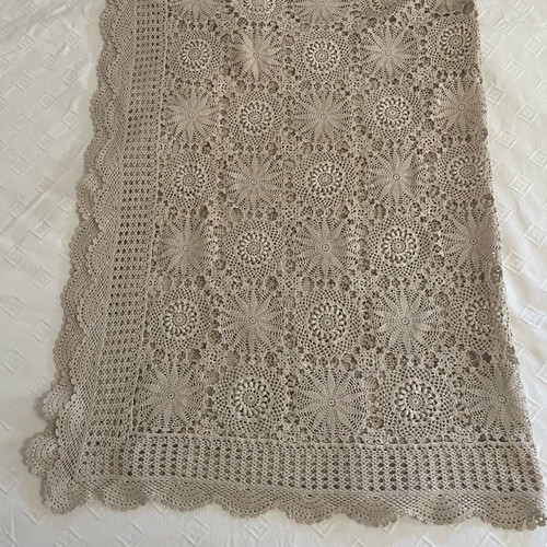 Knitted tablecloth like new, handmade, beige cotton