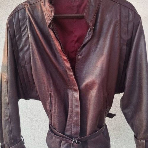 Vintage leather jacket from Constantinople with double belt, burgundy