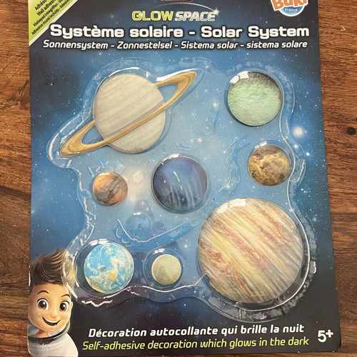 Solar System Set like new with puzzle, spinning top, and 3D stickers