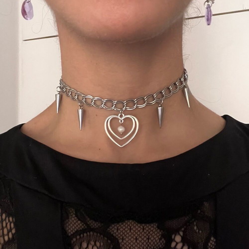 Choker with real pearl handmade new, silver