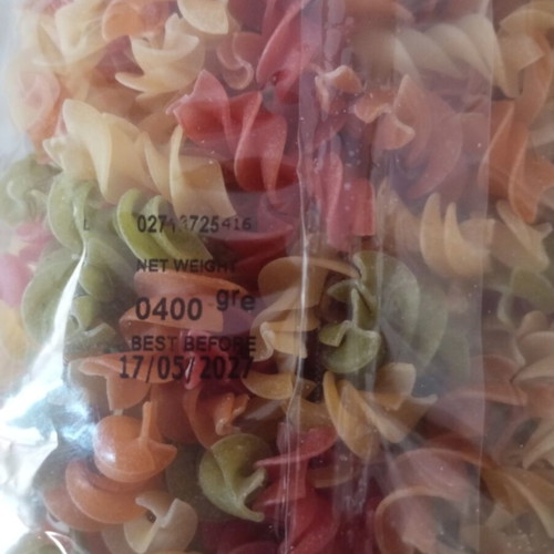 Colored pasta spirals