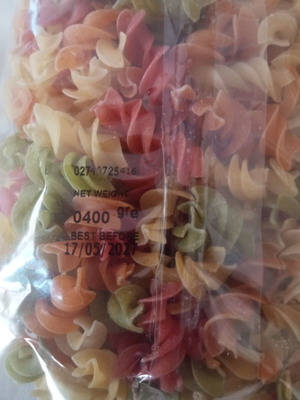 Colored pasta spirals