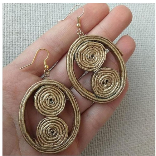 Large gold hoop earrings new handmade from recycled paper