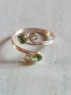 925 Silver Spiral Toe Ring with Green Strass New