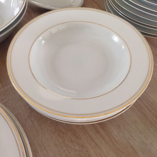 Kitka Porzellan porcelain dinnerware set, like new, white with gold trim