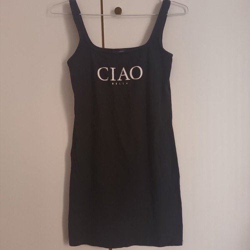 TALLY WEIJL mini dress with CIAO BELLA print, black