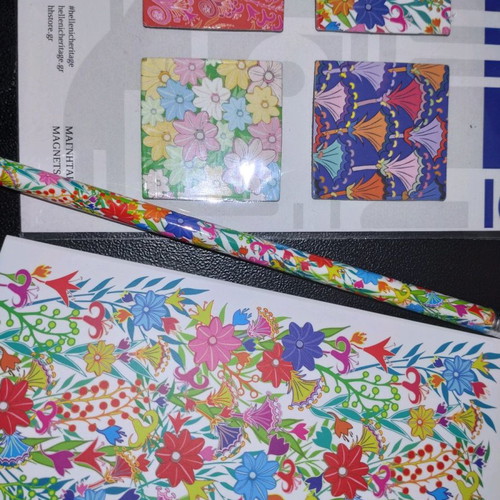 Set of Ancient Flower Designs new with notebook, eraser, pencil, mirror, magnets