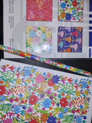 Set of Ancient Flower Designs new with notebook, eraser, pencil, mirror, magnets