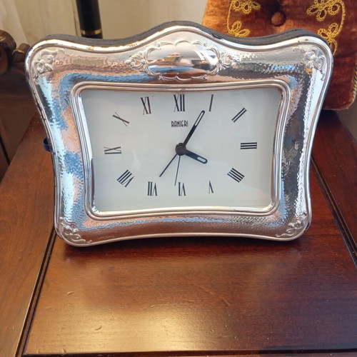 Ranieri Quartz Silver Table Clock used, Italian, 925 silver